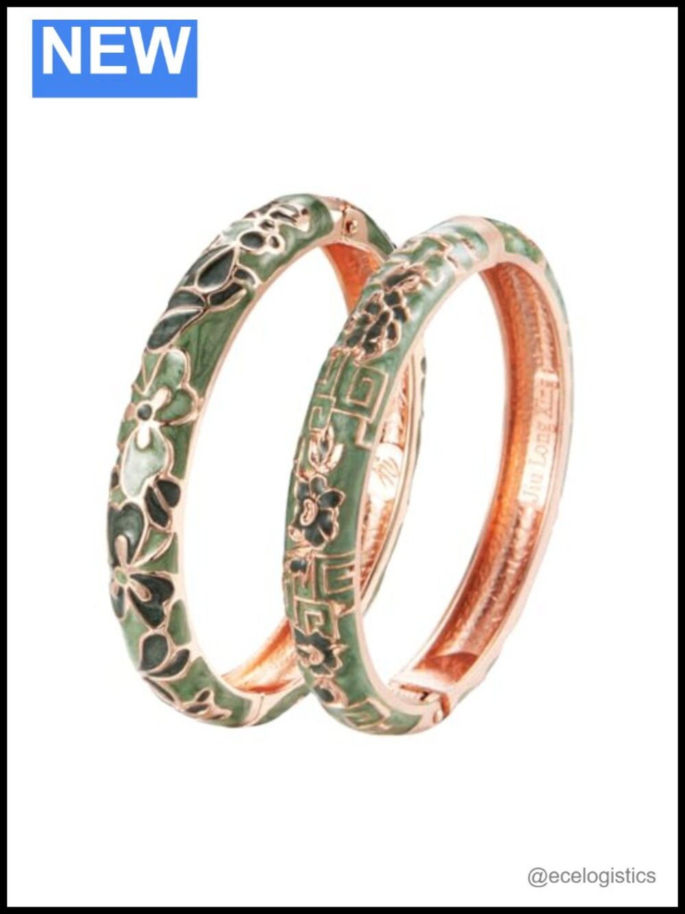 Cloisonne Cuff Bracelet Set Enameled Metal Bangles Spring Hinge Gift Box